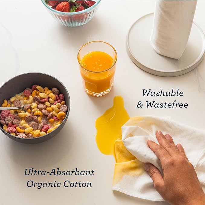 Esembly Reusable Cotton Paperless Towels - Washable Kitchen Towels with Storage Tube | Organic, Absorbent, Fits Standard Holders | Zero Waste Cleaning Solution - Refill, 12-Pack