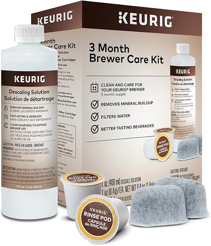 Keurig 3-Month Brewer Maintenance Kit, 7 Count & Travel Mug Fits K-Cup Pod Coffee Maker, 1 Count (Pack of 1), Stainless Steel