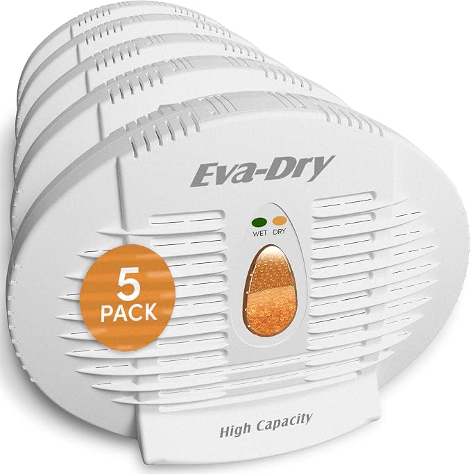 Eva-Dry E-500 Renewable Silica Gel Dehumidifier 5-Pack — Cordless Operation, Plug-In to Renew | 500 Cu Ft Each | Gun Safe, Closet, Bathroom, Boat, RV | No Batteries | Up to 10 Years