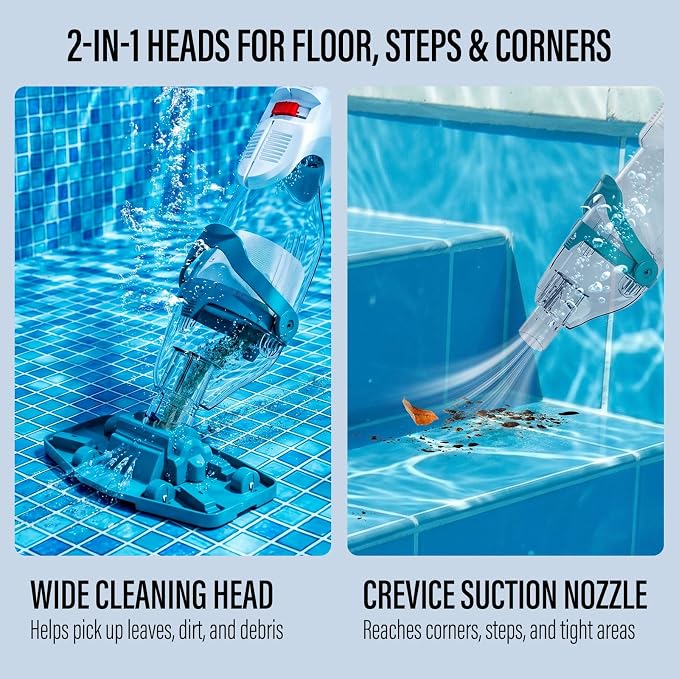2026 Upgraded Cordless Pool Vacuum for Above Ground Pools, Dual Modes High-Flow/Strong-Suction, 1520GPH, 60 Mins Runtime, Handheld Pool Cleaner with Telescopic Pole, 3 Filter Bags