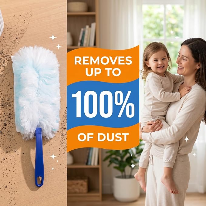 Dusters Refills 40 Count 360°Double-Sided 4X Microfibers Disposable Dusting Pads Compatible with Swiffer Duster Refill for Blinds Ceiling Fans Furniture Multi-Surface Dusting(Blue)