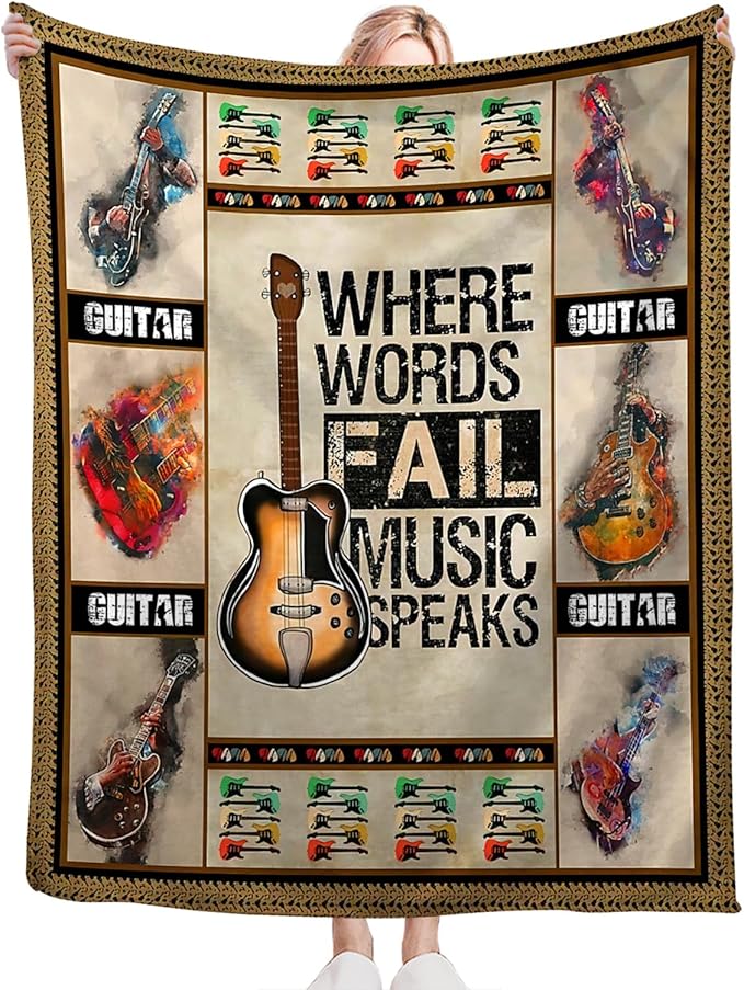 Tijuboni Guitar Music Throw Blanket Guitar Gifts for Girls Boys Women Men Kids Adults Soft Flannel Fleece Blanket for Couch Sofa Bed Home Decor 50"x60"