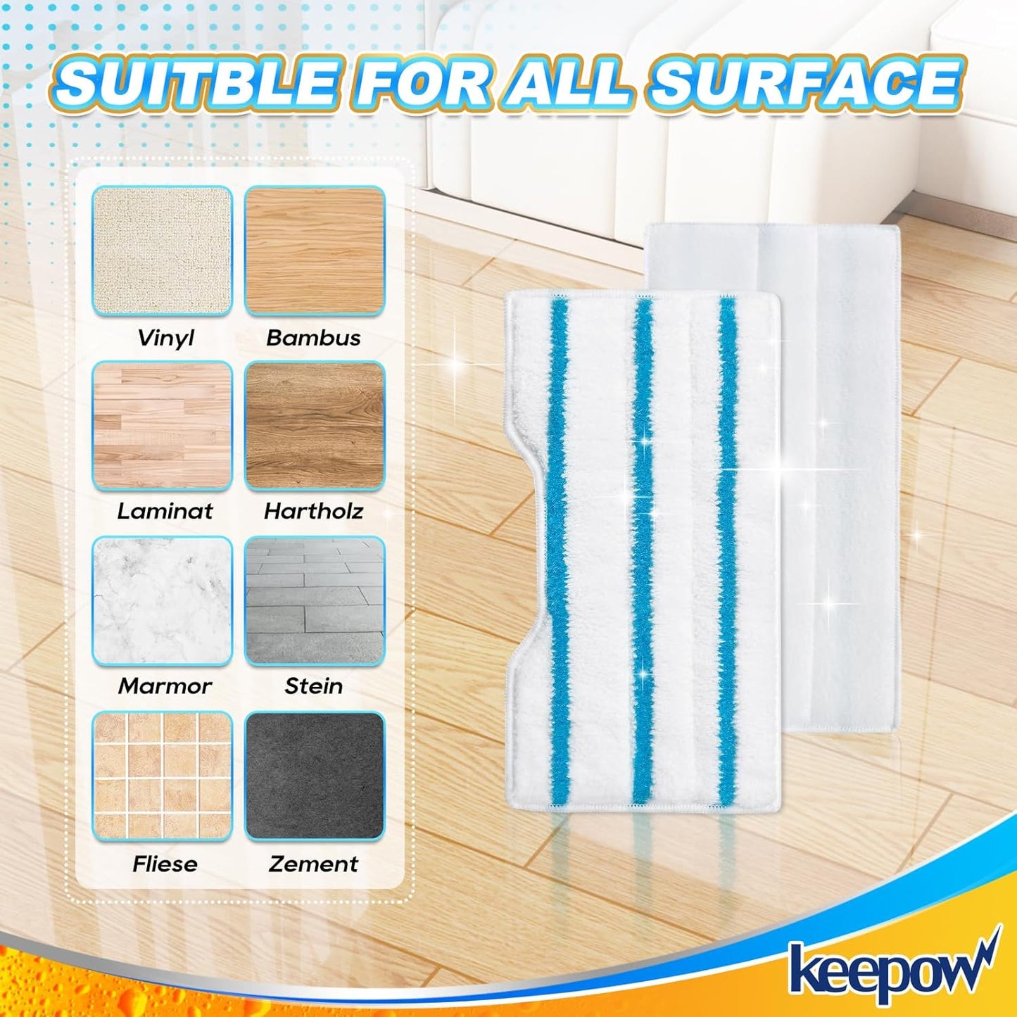 KEEPOW Reusable Mop Replacement Pads Compatible with Shark Vac Mop VM252 VM200 VC205 VM250 /QM250 VM190 VM200P12, Washable Vacuum Mop Pad Refills, Upgraded Dirt Chamber for Floor Mop (1+3+6 Pads)