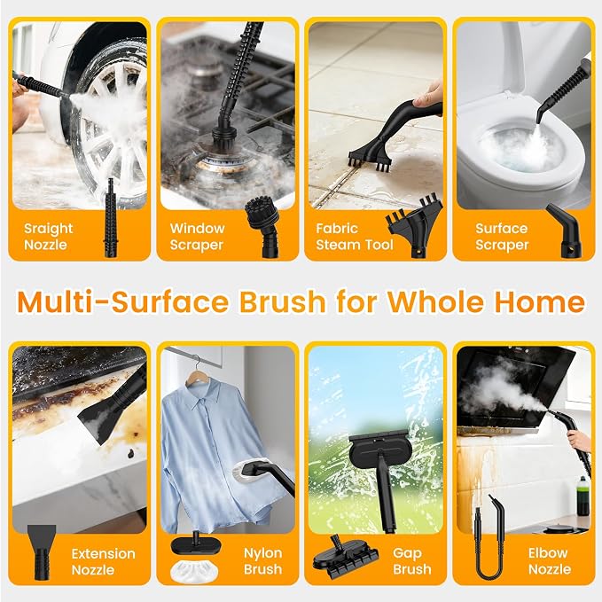 Handheld Steam Cleaner, Multi-Surface Steam Cleaner with Safety Lock, Adjustable Portable Steamer Cleaning with 11pcs Accessories for Home,Floor,Grout, Car, Couch,Furniture - 450ML Water Tank