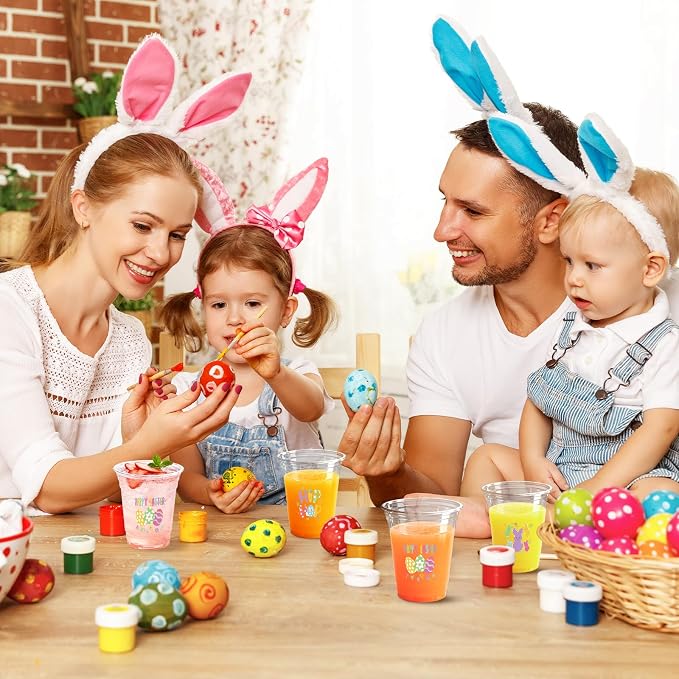100 Pcs Happy Easter Plastic Cups, 12 Oz Rabbit Bunny Eggs Disposable Clear Party Cups for Spring Easter Party Decoration Supplies Cold Drinking Beverage Ice Cream Snacks
