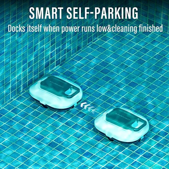 STARRYBOT Cordless Robotic Pool Cleaner with Dual high-Efficiency Motors Delivers Strong Suction, Smart Self-Parking,Smart LED Indicator,Pool Vacuum for Above-Ground Flat Pool up to 900 Sq.ft(White)