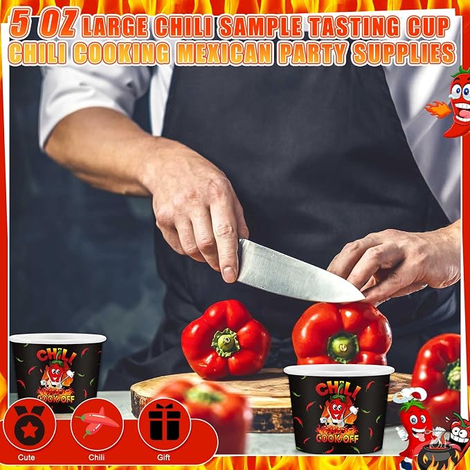 Ziliny 200 Pcs Chili Cook off Party Decorations Disposable Chili Cook off Paper Tasting Cups Food Sample Bowls for Mexican Party Supplies(Stew,5 oz)
