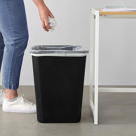 Amazon Basics Rectangular Plastic Office Wastebasket, Easy to Clean, 10 Gallon, Black, 2-Pack