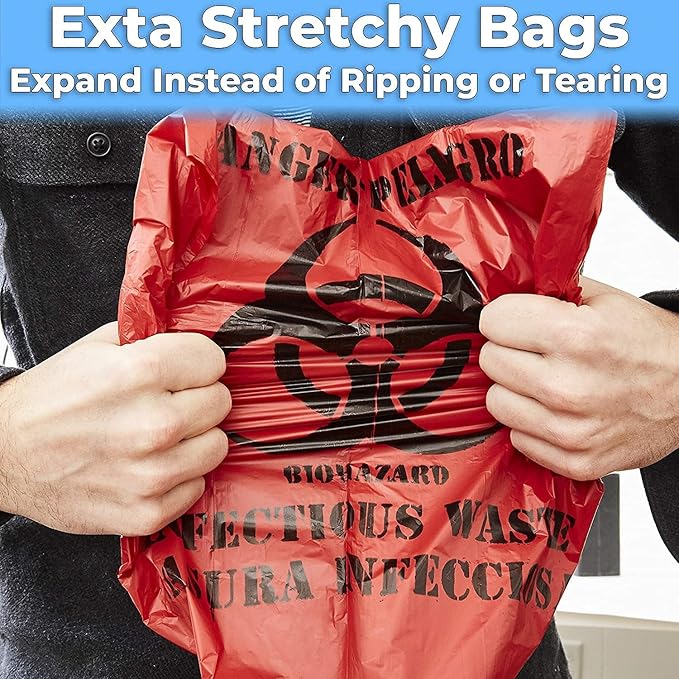 Bits N Things Infectious Biohazard Red Waste Bags Hazardous Trash Can Liners | Medical Grade No Leak Bags | Great for Lab Containers, Swabs, Pads, Gloves | 50 Count - 40" x 48" (40-50 Gallon)