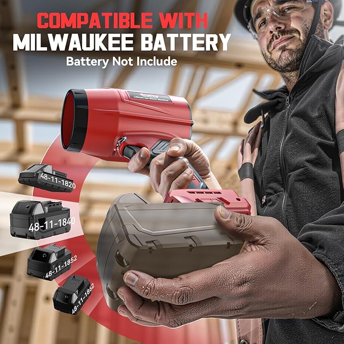 800,000 RPM Leaf Blower Compatible with Milwaukee 18V: Ecarke Cordless Dust Blower, Electric Turbo Jet Blower Handheld Battery Powered with Brushless Motor for Patio Garden Lawn (No Battery)
