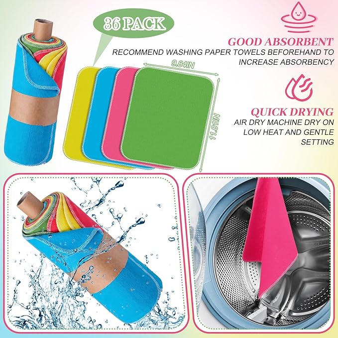 36 Pack Reusable Cleaning Cloths Washable Cotton Kitchen Towels for Home(Bright Style,Multicolored)