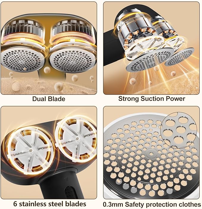 Power Fabric Shaver , Professional Pilling Remover , Dual-Head Electric Lint Remover 2nd Gear Adjustable Speed , 6 Blades Large Fuzz Pill Remover for Clothes Sweater Couch Furniture