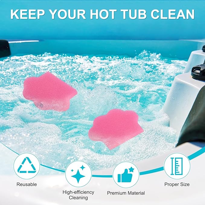 M METERXITY 40-Pack Hot Tub Scum Absorber, 9x12 Cm/3.5x4.7 Inch Sponge Cat Paw Pattern Scum Balls for Spa, Bathtub and Swimming Pool to Soak Up Oils Bathtub Accessories [Pink]
