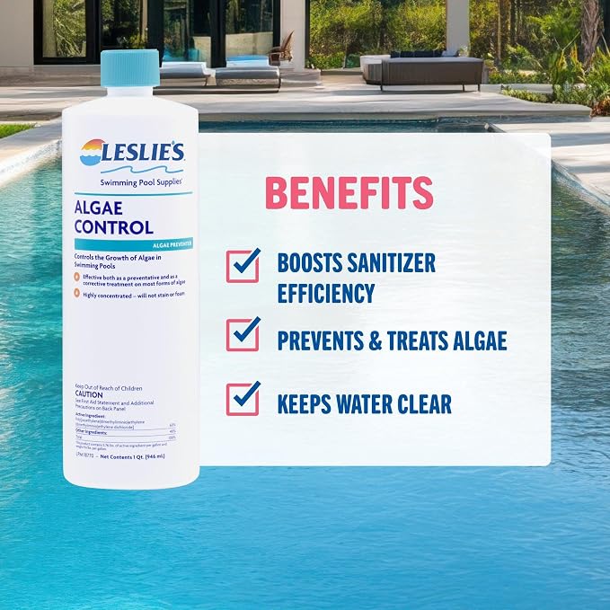 Leslie's Algae Control Preventer for Pools 1 Quart [3 Bottles] 14025