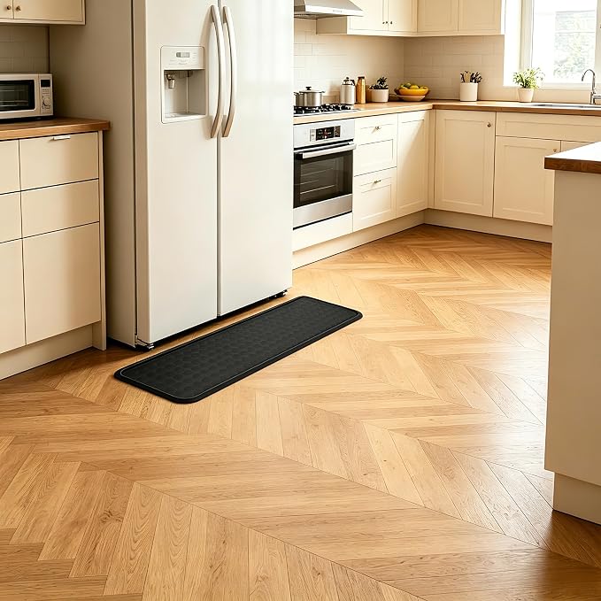 Refrigerator Mat, 37.5" x 8.5" Black Silicone Under Fridge Mat with Non-Slip Textured Surface, Leak-Proof Floor Protector for Refrigerator, Durable & Easy to Clean Appliance Mat