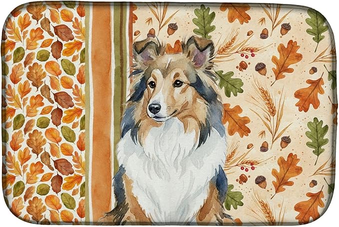 Caroline's Treasures Sable Sheltie Heirloom Fall Dish Drying Mat Absorbent Dish Drying Mat Pad for Kitchen Counter Dish Drainer Mat for Countertop, 14 x 21", Multicolor