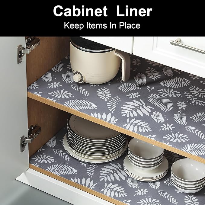 Cooyes Shelf Liners for Kitchen Cabinets Waterproof & Oil-Proof Kitchen Cupboard Mats Non-Slip Drawer Mats EVA Material Non Adhesive Fridge Liner for Shelves（11.8" W x 236" L）