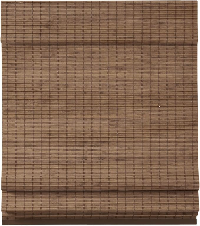 Madison Park Eastfield 100% Bamboo Cordless Roman Shades-Woven Wooden Privacy Panel, Light Filtering Easy Installation Window Blind Treatment, Bedroom, Living Room Decor, 33" W x 64" L, Teak