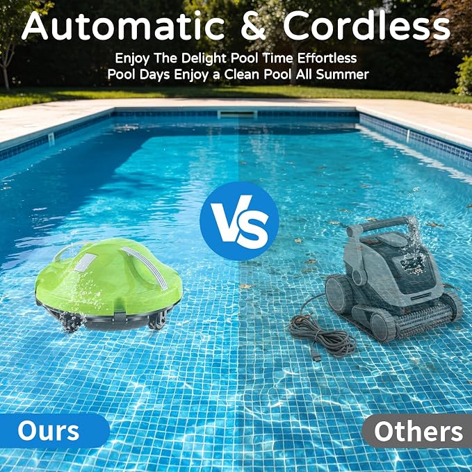2026 NEW Cordless Robotic Pool Cleaner, Automatic Pool Robot Cleaner with Dual-Motor, 130mins Runtime & Auto Parking Pool Vacuum for Above Ground Inground Pools Up to 1100 Sq.Ft,JQR-V201,Green