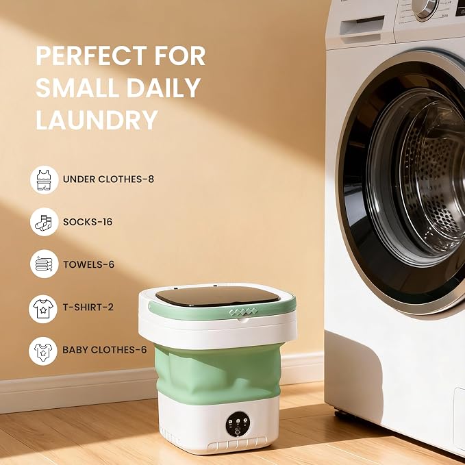 Portable Washing Machine 20L Mini Foldable Washer with Spin Basket, 3 Modes for Travel & Small Spaces,Green