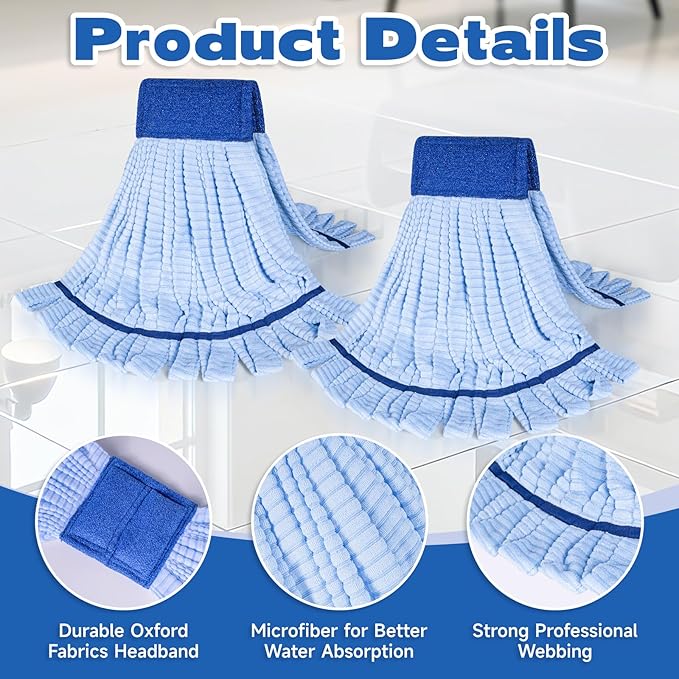 Large Microfiber Tube Mop Heads,Tube Wet Mop Refill (6 inch),Blue Heavy Duty Industrial Wet Mop Head Refill, Highly Absorbent,Commercial Mop Head Replacement,Machine Washable,Hardwood Floors(6)