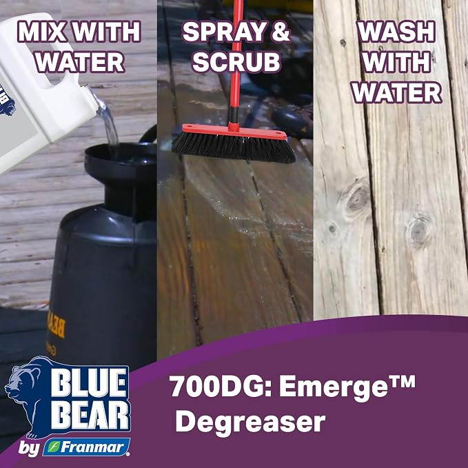 Blue Bear 700DG Emerge Degreaser Low-Odor, Biodegradable Cleaner Removes Oil, Grease, Dirt & Grime from Concrete, Tile, Wood, Stone & Tools Safe for Industrial Strength & Everyday Cleaning 1 Qt