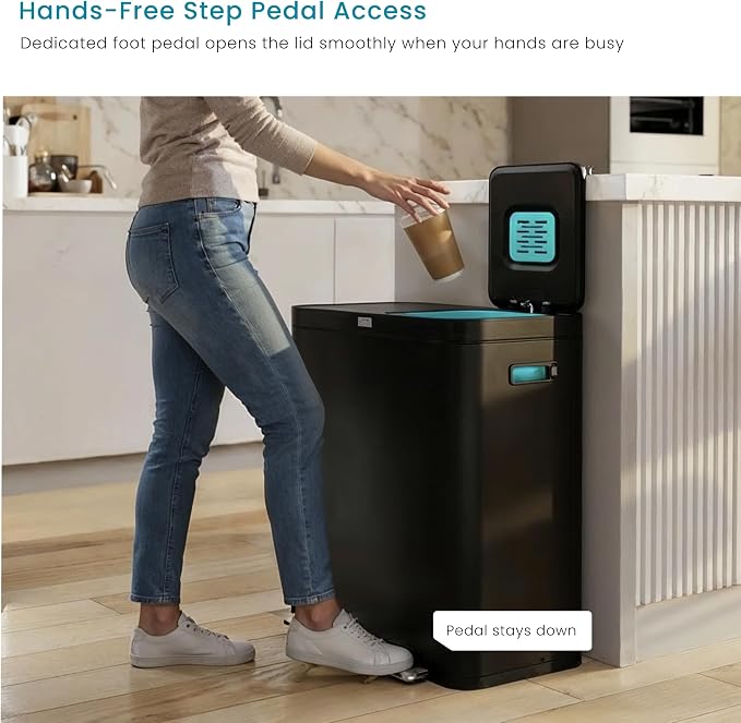 Home Zone Living 16 Gallon Kitchen Trash Can with Dual Compartments