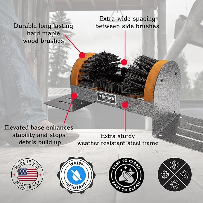 Scrusher Big Boot Cleaner - Extra Wide Heavy Duty Boot Scrubber Brush Weather Resistant Steel Frame Made in America