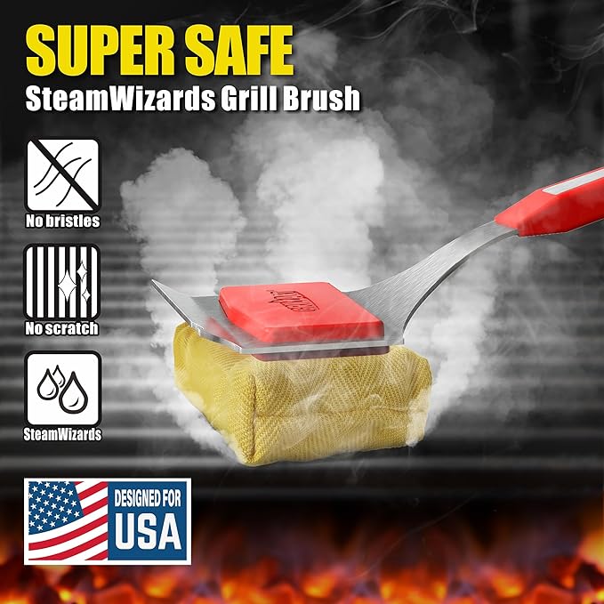GRILLART Grill Brush Bristle Free. [SteamWizards], Includes 1 Full Grill Brush and 1 Replaceable Cleaning Head (Bundle)
