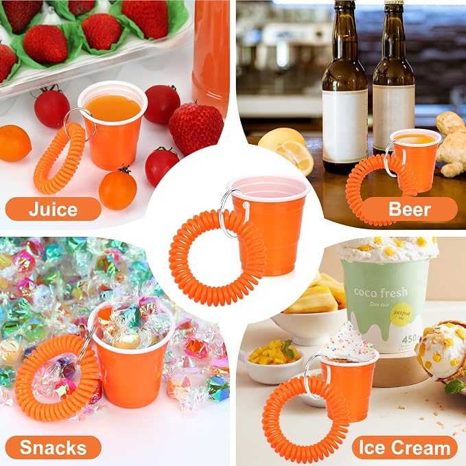 30 Pcs Orange Shot Cups with Wristband for Party 2oz Plastic Shot Glasses Bulk Disposable Mini Shot Glasses with Bracelet Wear On Solo Cups for Party Wedding Birthday Graduation Halloween Thanksgiving