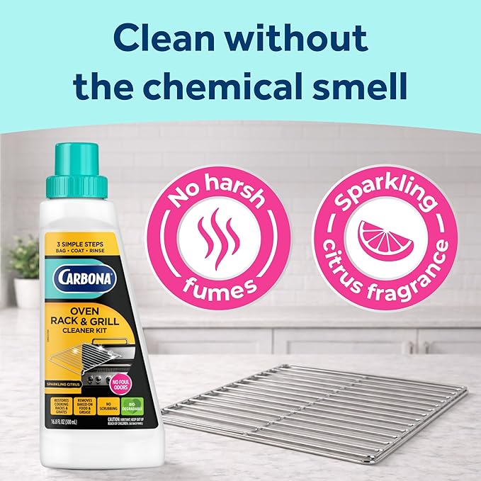Carbona Oven Rack & Grill Cleaner Kit, Includes Bag & Gloves, Eliminates Thick Grease, Grime & Baked-On Food, Unscented Formula