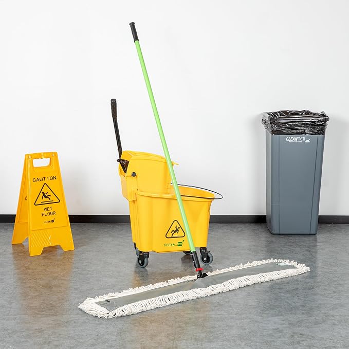 Restaurantware-Clean Tek Professional 48.03 x 5 Inch Dry Floor Mop, 1 Disposable Dust Mop - 64-Inch Handle, Secure Attachment, Blue Cotton, Ideal For Floor, Cleaning Home, Office