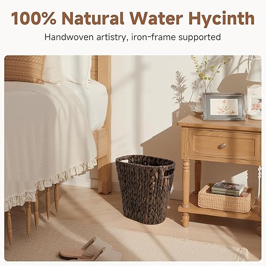 StorageWorks 4.5 Gallon Slim Bathroom Trash Can with Built-in Handles, Decorative Wicker Waste Basket for Bathroom and Bedroom, Office Garbage Cans for Bedroom, Narrow Trash Bin for Decor, Brown