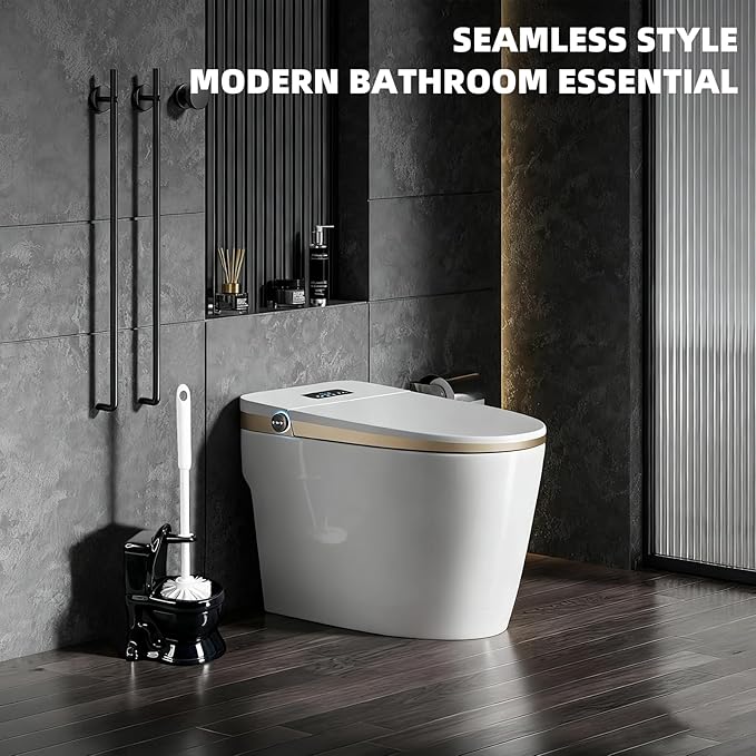 Modern Black Toilet Brush and Holder Set - Sleek Minimalist Ceramic Bathroom Accessory, Luxury Odor-Control Smart Design for Hotel & Home, Rust Resistant Handle, Compact Space Saving Decor