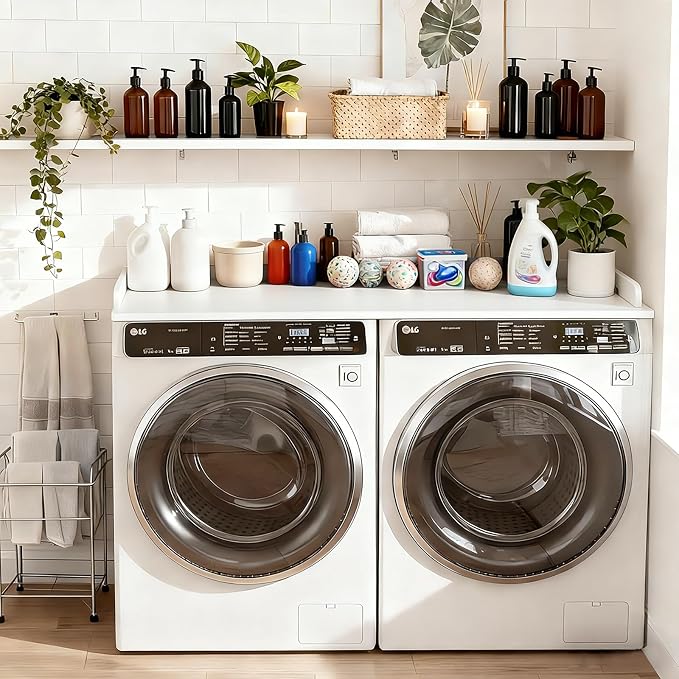 Washer Dryer Countertop, 54 x 27.5 Inch Washer Dryer Topper, Laundry Topper for Washer and Dryer, No Installation MDF Top with Raised Edge, White