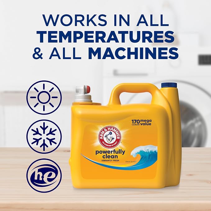 ARM & HAMMER Liquid Laundry Detergent, Clean Burst Fresh, 200 fl oz, 200 Loads, HE Laundry Detergent Liquid