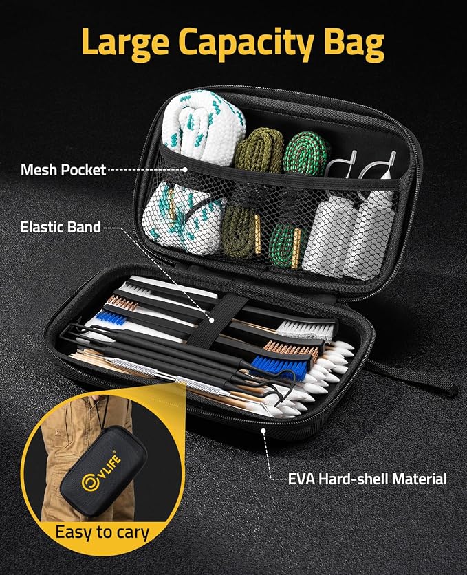 CVLIFE Gun Cleaning Kit for 9mm/.22/.223/5.56mm/12GA/.38/.357 - Gun Cleaner, Cleaning Brushes, Picks, 2 Empty Oil Bottles, Patches & Swabs for Pistols/Rifles/Shotguns