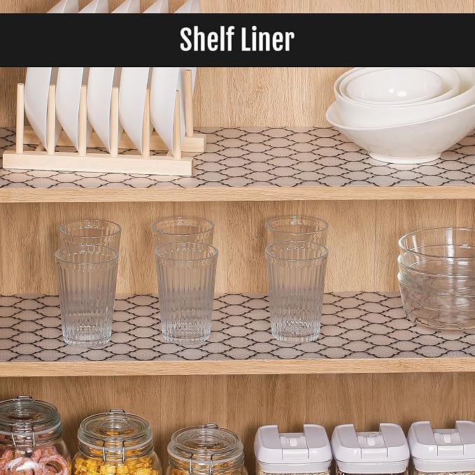 Cooyes Shelf Liner, Non Adhesive Drawer and Cabinet Liner, EVA Washable Oil-Proof Shelf Paper for Kitchen Cabinets, Refrigerator, Storage, Desks with Modern Pattern