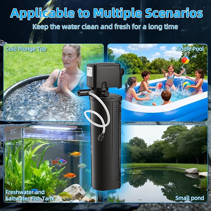 Hypool Aquarium Filter U-V 600GPH for Large 100-500 Gallon Fish Tank Cold Plunge Tub Small Pool Pond Filter Pleated Water Polishing Media, Green Clean Machine Deodorization for Saltwater Freshwater