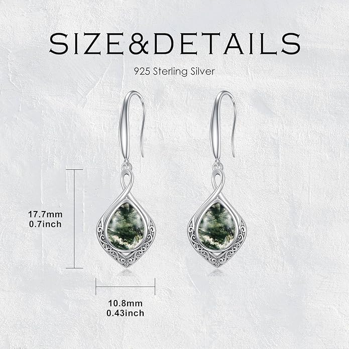 PELOVNY Celtic Knot Filigree Earrings for Women 925 Sterling Silver Moss Agate/Birthstone Infinity Earrings Birthday Christmas Jewelry Gifts for Mom Daughter Wife Sister