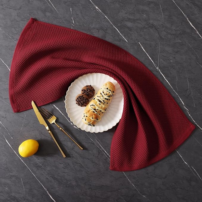 Homaxy 100% Cotton Kitchen Towels and Dishcloths Set, 12 x 12 Inches and 13 x 28 Inches, Set of 16 Bulk Kitchen Towels Set, Ultra Soft Absorbent Dish Cloths for Washing Dishes, Burgundy