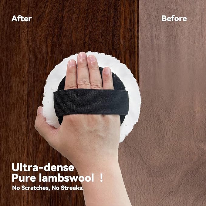 4 Pcs 5'' Reusable Lambswool Applicator Pads for Wood Stain, Waxes & Oil-Based Finishes