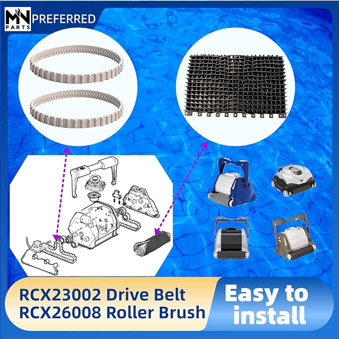 RCX23002 Drive Belt 2pcs RCX26008 Roller Brush Replacement Kit Compatible with Hayward TigerShark QC Plus & SharkVac Robotic Pool Cleaner Parts RC9740 RC9742 RC9956CC RC9965CC RCC9950A RC9950GR RC9950