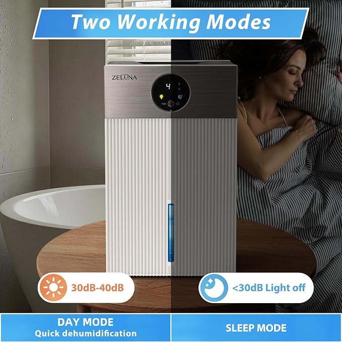 Small Dehumidifier with Drain Hose for Home | 66 OZ Water Tank, Quiet Sleep Mode, 3/6/9/12H Timer, Auto Shut-Off, Portable Mini Dehumidifiers For Bedroom Up to 650sq ft