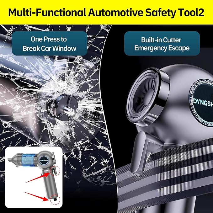 Brushless Handheld Car Vacuum （Equipped with a one-Touch Window Breaker and Seatbelt Cutter ）25000Pa Ultra-Strong Suction Ultra-Lightweight Mini Portable Vacuum Cleaner ，For Car ，Home (Grey)
