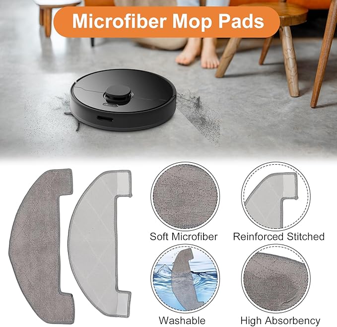 34pcs Vacuum Parts For MONSGA MS1 MAX Vacuum Cleaner Parts, Main Side Brush, Filter, Mop Cloth, 3.3L Capacity Dust Bag Replacement Kit For MONSGA Cleaner Accessories