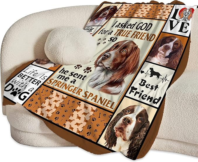 Springer Spaniel Dog Blanket Springer Spaniel Gifts and Decor Cute Dog Throw Blanket Dog Blanket for Girls Women Kids Adults Soft Warm Cozy Fleece Blanket for Couch Sofa Bed 60"x50"