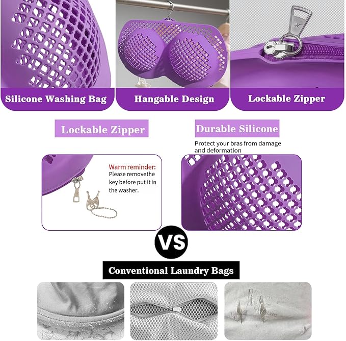 Silicone Bra Washing Bags for Laundry, 3 Pack Lingerie Laundry Mesh Bags, Keep Shape Delicate Wash Bra Bags Prevent Damage, Socks, Underwear, Protective Wash Bags with Lockable Zipper