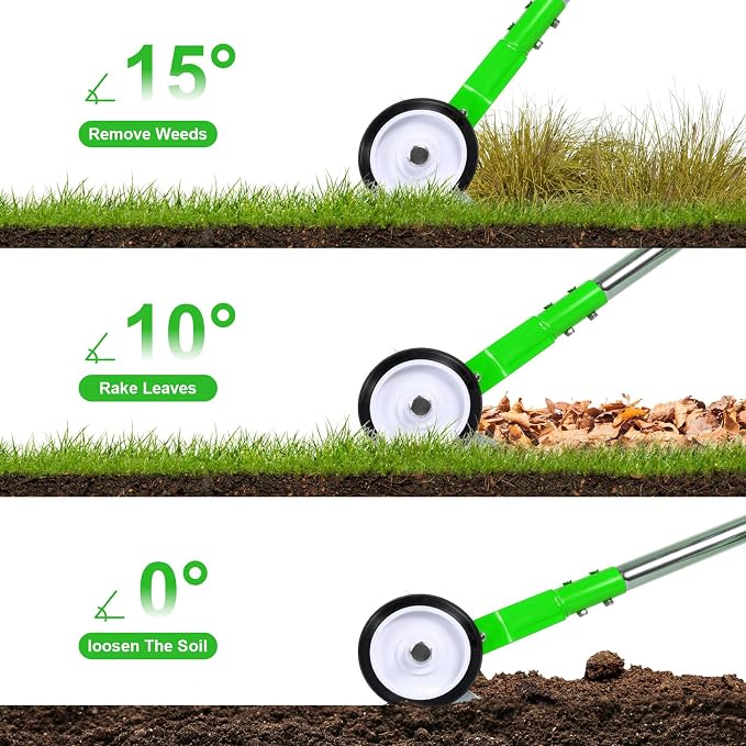 Thatch Rake, Adjustable Garden Rake Head and 38"–65" Handle with Wheels, 21 & 11 Dual-Sided Steel Tines, Heavy-Duty Lawn Dethatching Rake for Grass, Soil Loosening，Landscape and Lawn Care（Green）