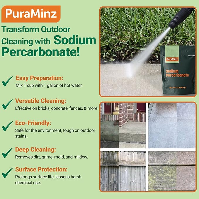 Sodium Percarbonate - 2 Pounds - Pure Oxygen Bleach Powder. Color Safe Stain & Grime Remover, Multi-Use Cleaner for Home & Laundry - Packed in Durable Resealable Packaging.